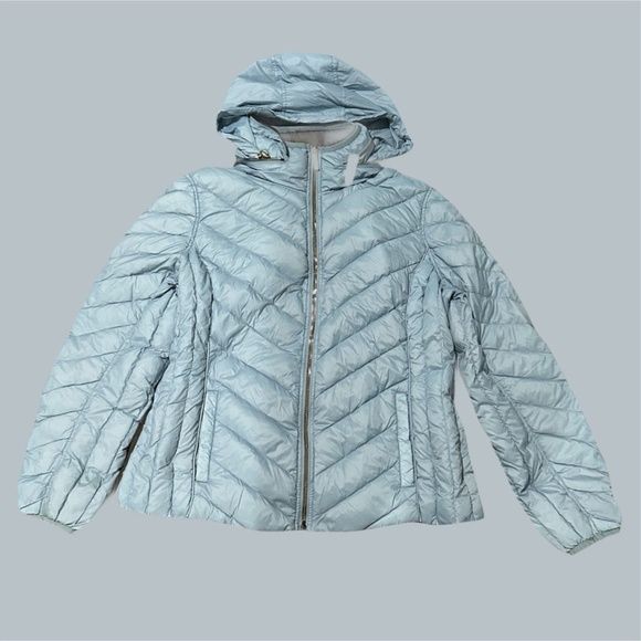 Michael Kors Women's Puffer Jacket, Large light Blue Down Fill packable Stretch - Picture 1 of 12